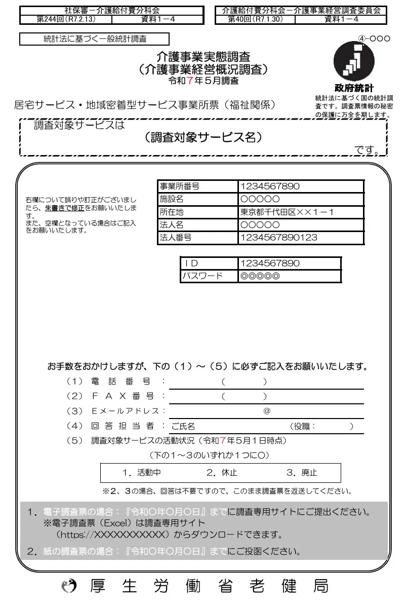 居宅サービス・地域密着型サービス事業所票（福祉関係） 調査票（案）