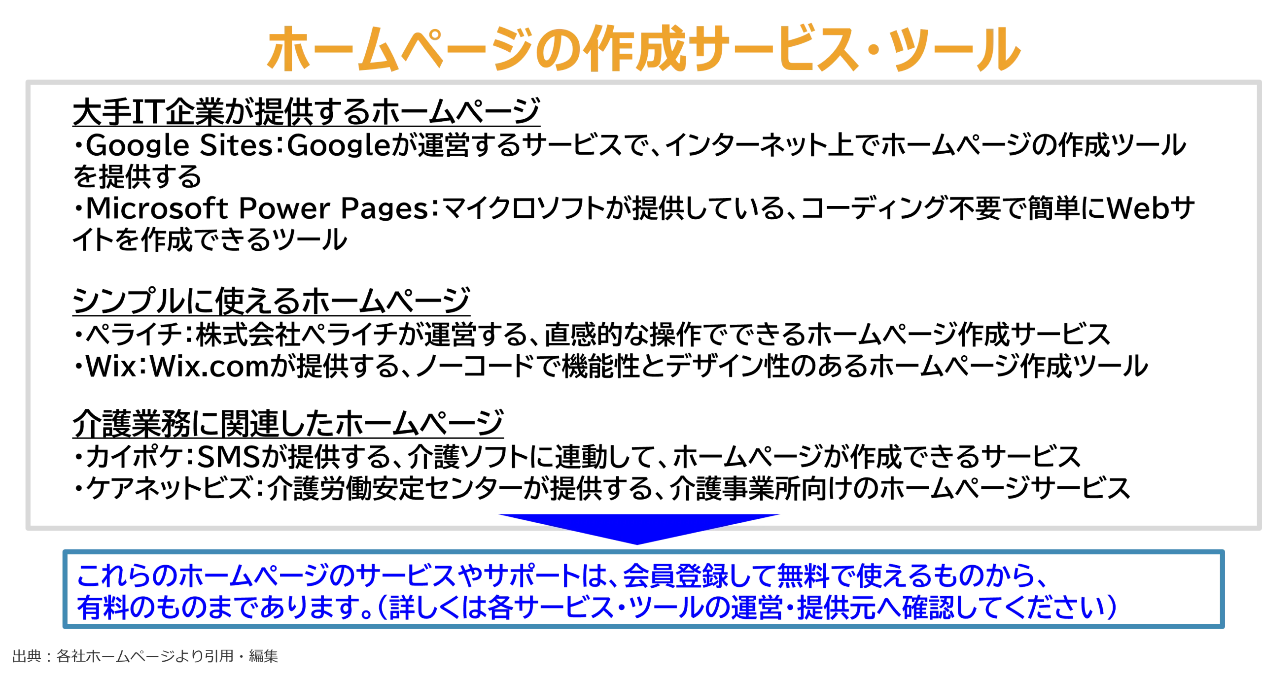 ホームページの作成サービス・ツール