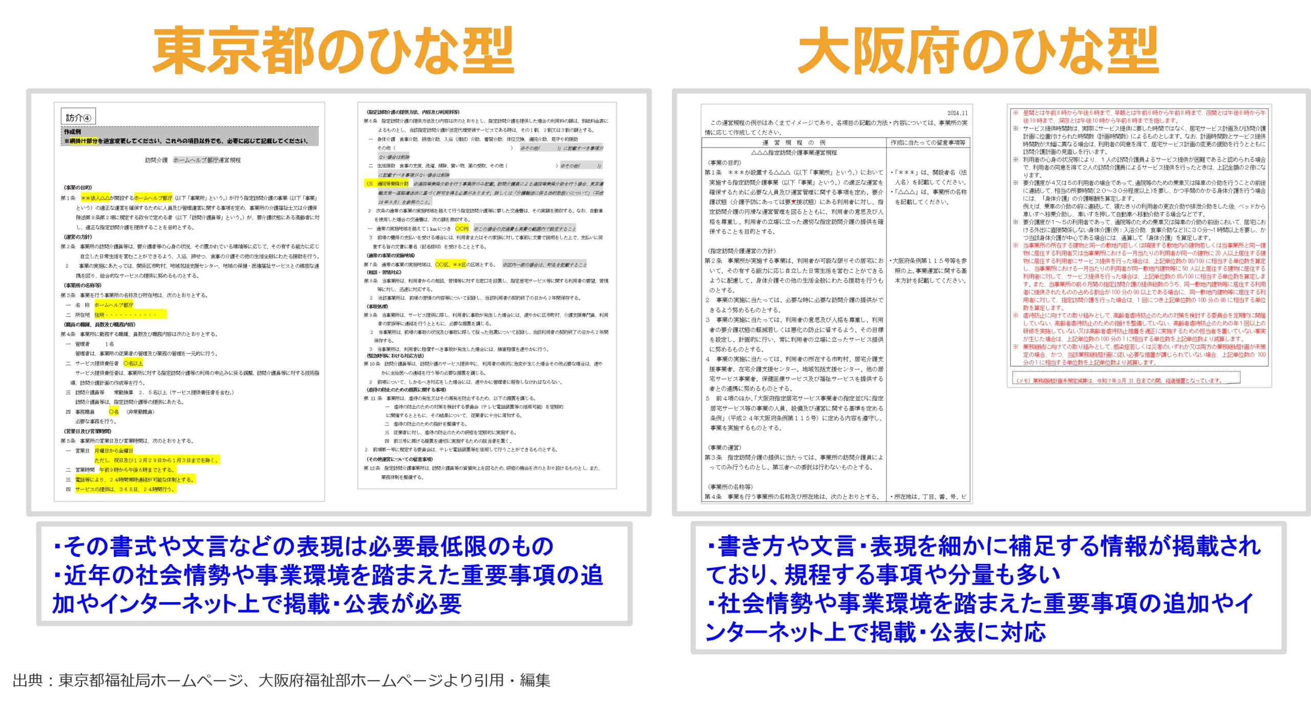 東京都と大阪府のひな型：記入例を検証