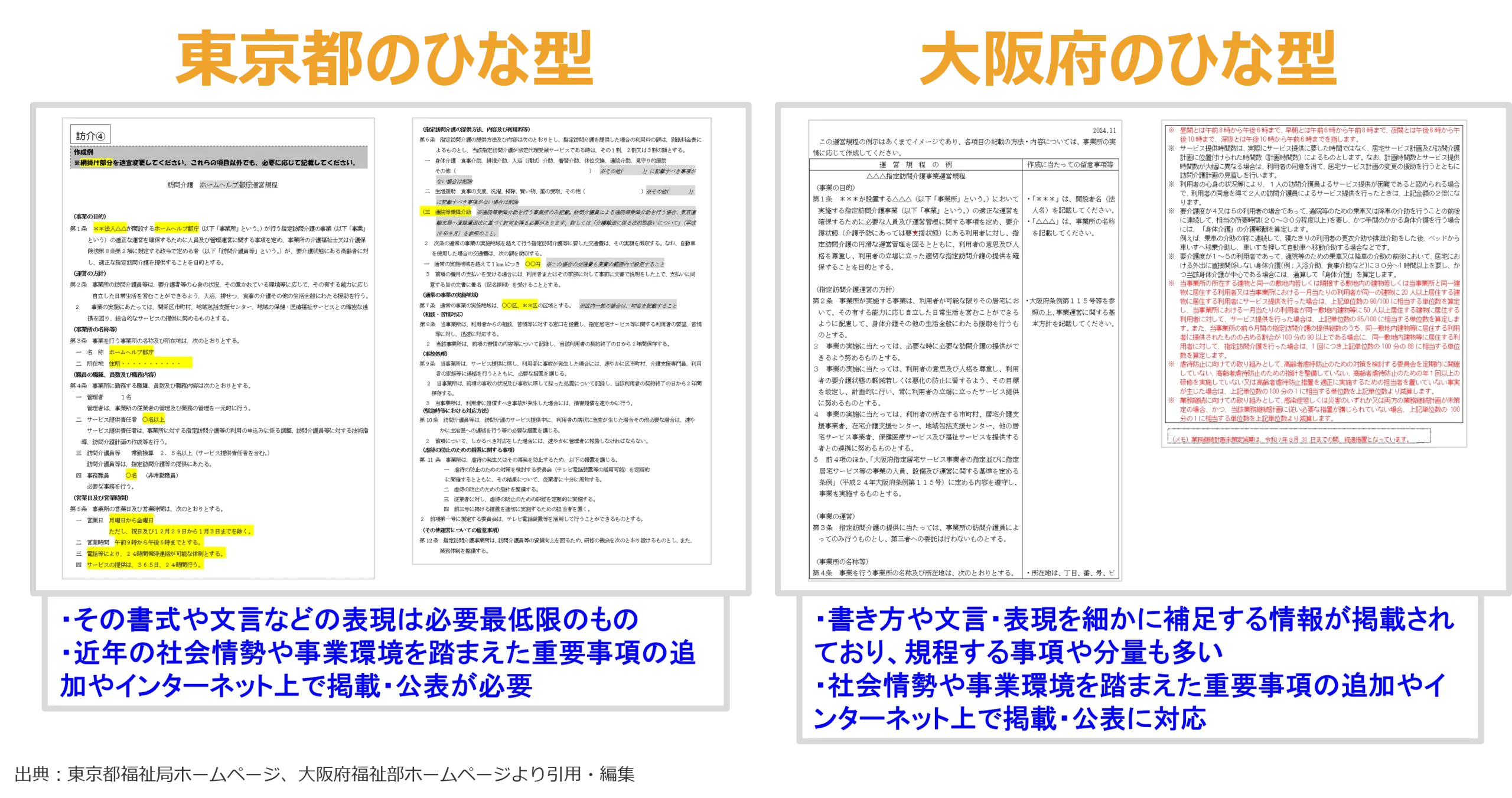 東京都と大阪府のひな型：記入例を検証